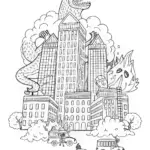 Godzilla Takes Over the City Coloring Page