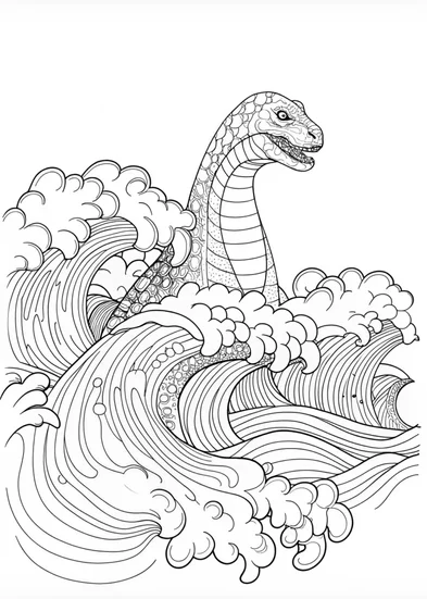 A coloring page of Godzilla Rises from the Ocean Waves Coloring Page