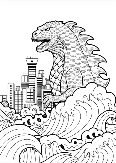 A coloring page of Godzilla Coloring Adventure