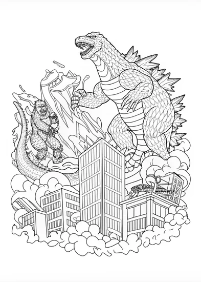 A coloring page of Godzilla Roars Over Mountains Coloring Page