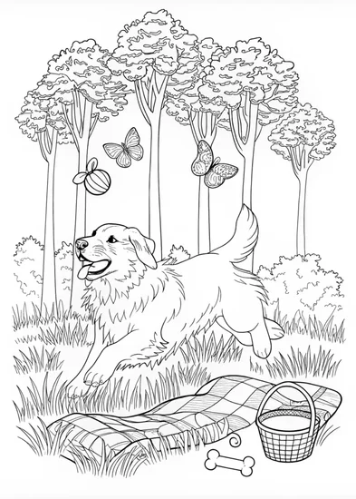 A coloring page of Golden Retriever Joy