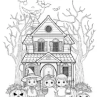 Haunted Jack O’ Lantern and Witch Coloring Page