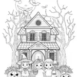 Haunted Jack O’ Lantern and Witch Coloring Page
