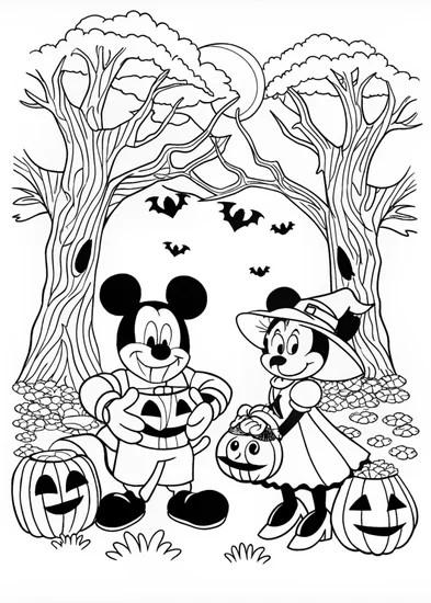 A coloring page of Haunted House and Spooky Jack-o’-Lanterns Coloring Page
