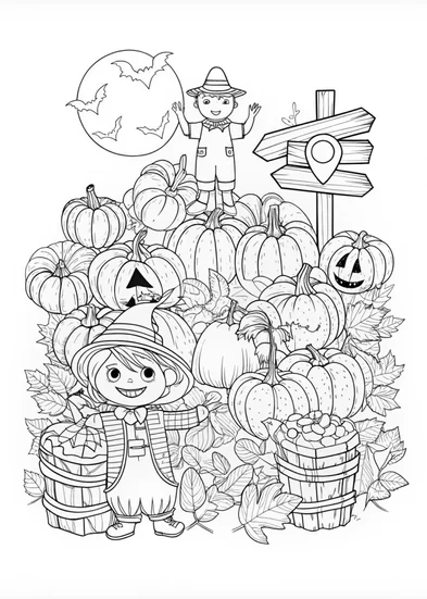A coloring page of Halloween Pumpkin Patch Fun