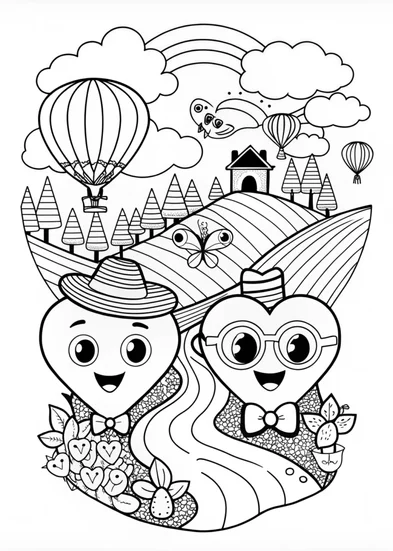 A coloring page of Happy Heart Adventures Coloring Page