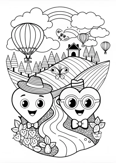A coloring page of Happy Heart Adventures Coloring Page