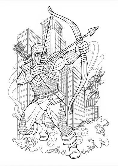A coloring page of Hawkeye Takes Aim: Epic Coloring Adventure