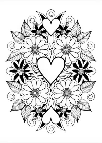A coloring page of Hearts and Flowers Mandala Coloring Page