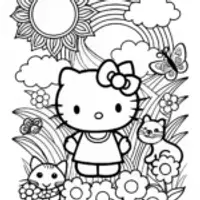 Hello Kitty Floral Fun Coloring Page