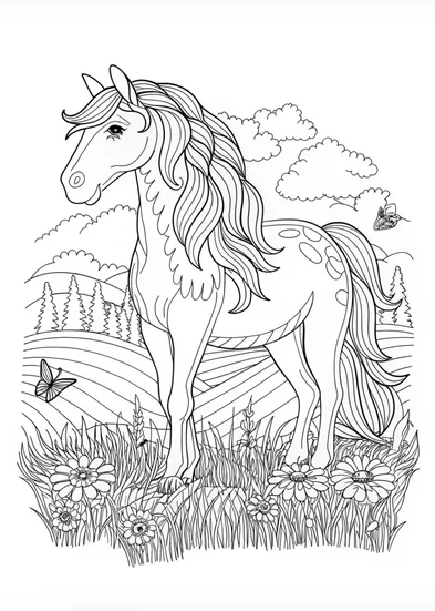 A coloring page of Majestic Horse Portrait Coloring Page