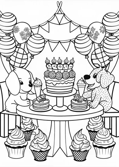 A coloring page of Ice Cream Party