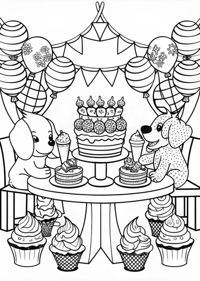 A coloring page of Ice Cream Party