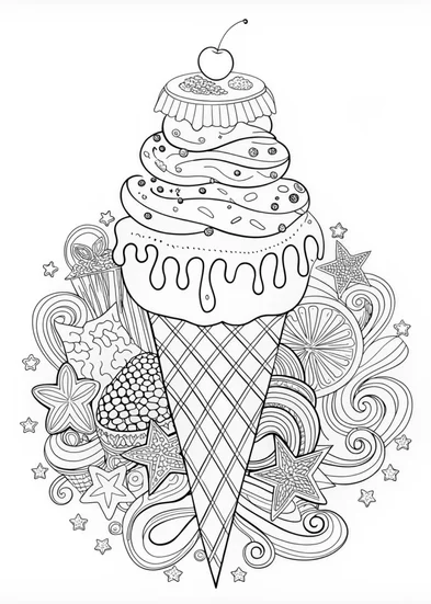 A coloring page of Ice Cream Cone Page