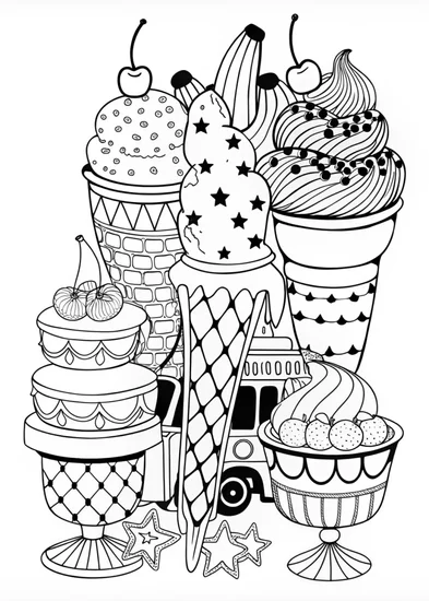 A coloring page of Cupcake Delight Coloring Page
