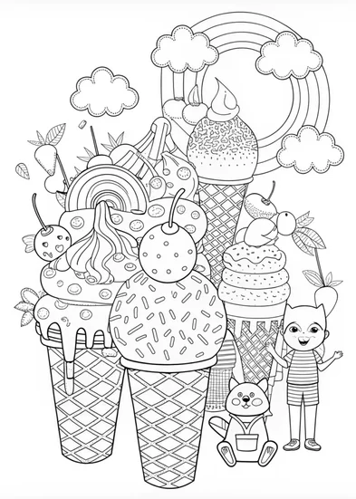 A coloring page of Ice Cream Fun
