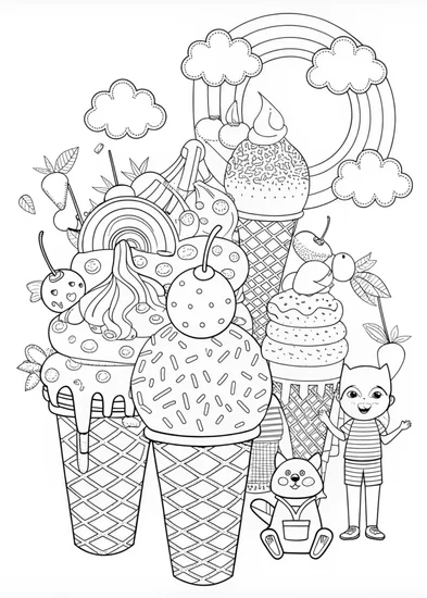 A coloring page of Ice Cream Fun