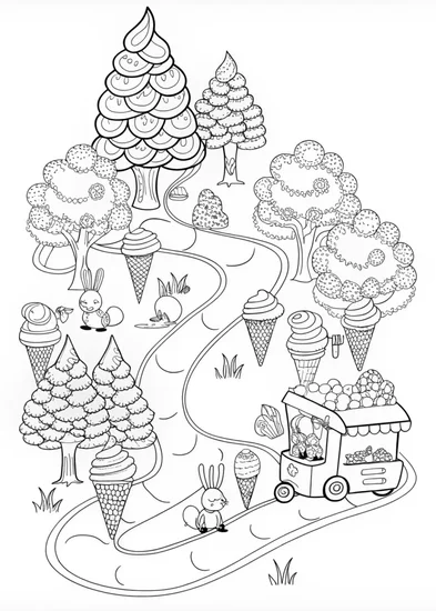 A coloring page of Double Scoop Ice Cream Cone