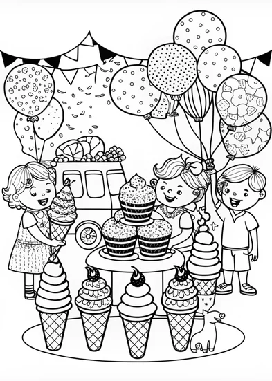 A coloring page of Ice Cream Cone Delight Coloring Page