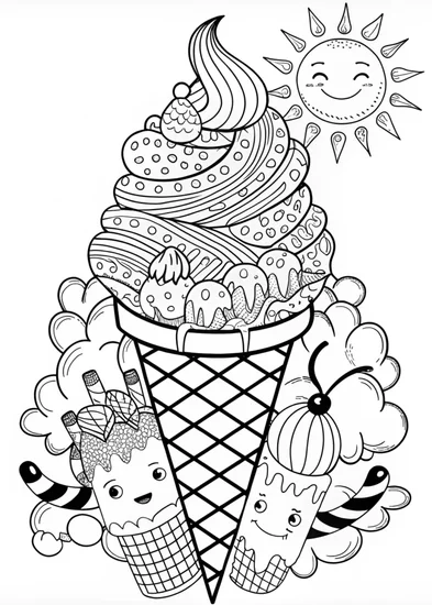 A coloring page of Ice Cream Cone Coloring Page