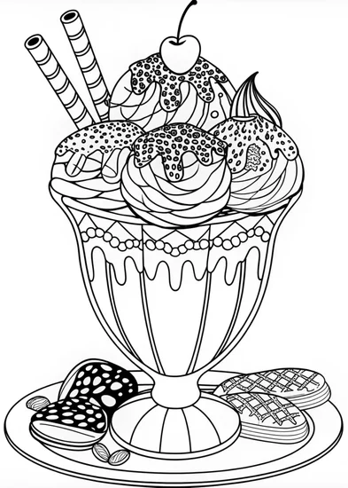 A coloring page of Ice Cream Sundae