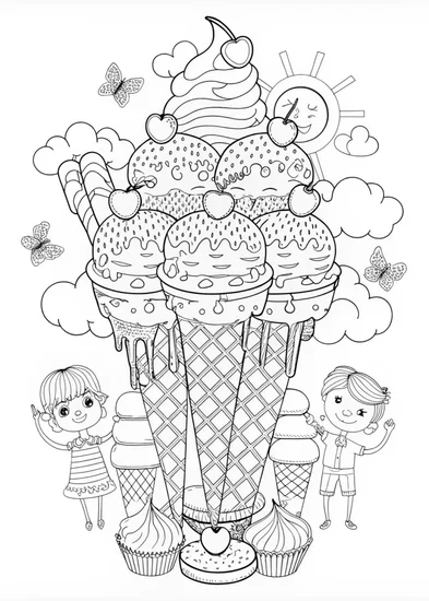 A coloring page of Sweet Ice Cream Delight Coloring Page