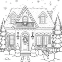 Cozy Snowy Cottage Coloring Page