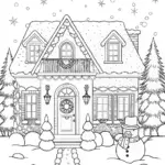 Cozy Snowy Cottage Coloring Page
