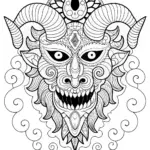 Intricate Demon with Ram Horns Coloring Page