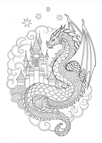 A coloring page of Intricate Dragon Design Coloring Page