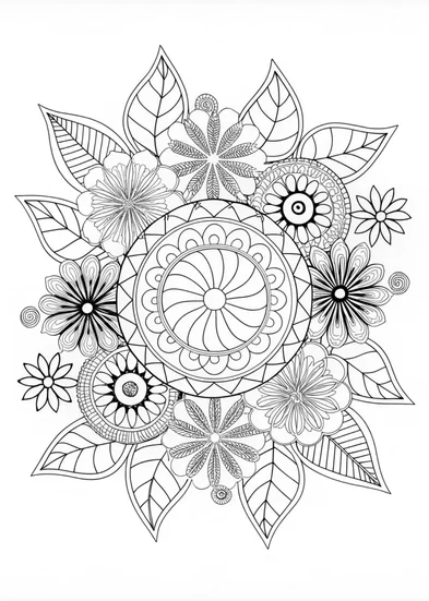 A coloring page of Intricate Floral Mandala Design