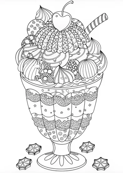 A coloring page of Intricate Ice Cream