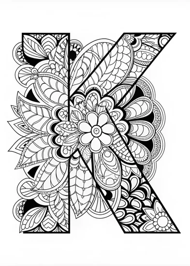 A coloring page of Intricate Letter K Coloring Fun