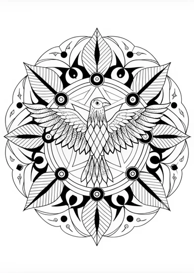 A coloring page of Intricate Mandala with Majestic Eagle