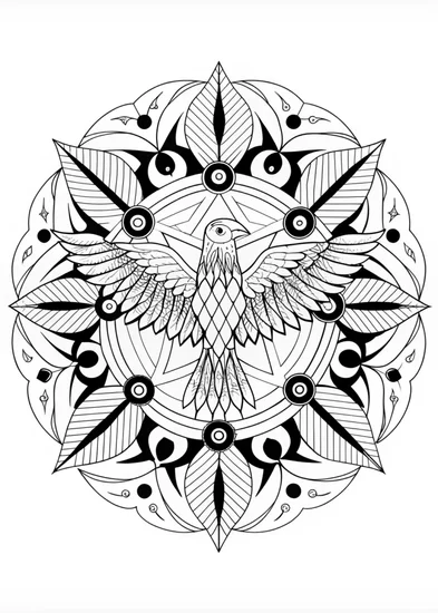 A coloring page of Intricate Mandala with Majestic Eagle