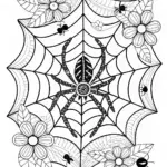 Intricate Spider Web and Spider Design Coloring Page