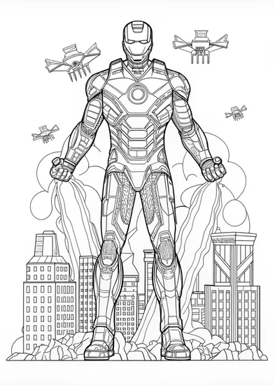 A coloring page of Iron Man in Action Coloring Page