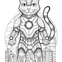 Cyber Feline Warrior Coloring Page