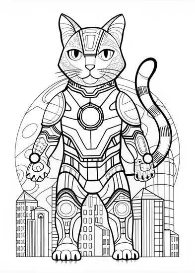 A coloring page of Cyber Feline Warrior Coloring Page