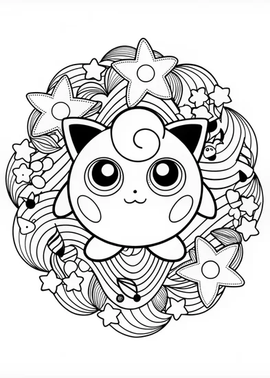 A coloring page of Cute Jigglypuff in the Forest Coloring Page