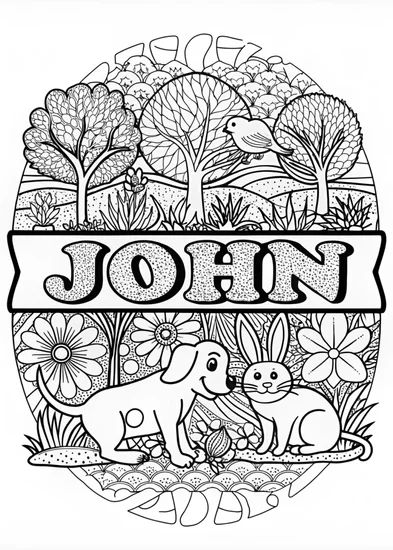 A coloring page of John’s Animal Friends Coloring Page