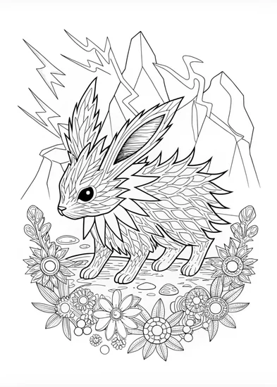 A coloring page of Jolteon in the Mountains Coloring Page