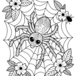 Spider Crawling in Front of Mountains Coloring Page