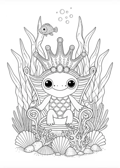 A coloring page of King Axolotl in His Royal Crown