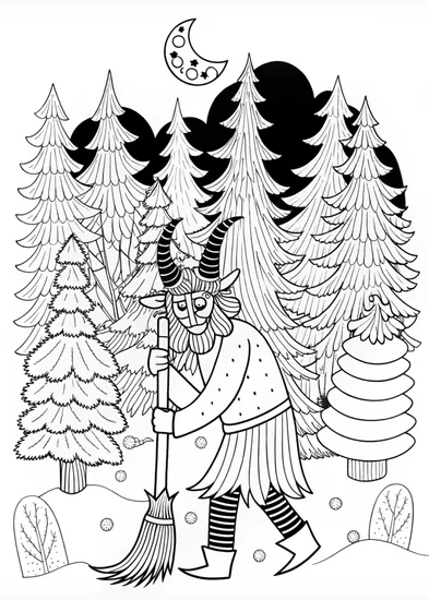 A coloring page of Krampus in the Wilderness Coloring Page