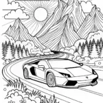 Lamborghini on a Scenic Mountain Drive Coloring Page