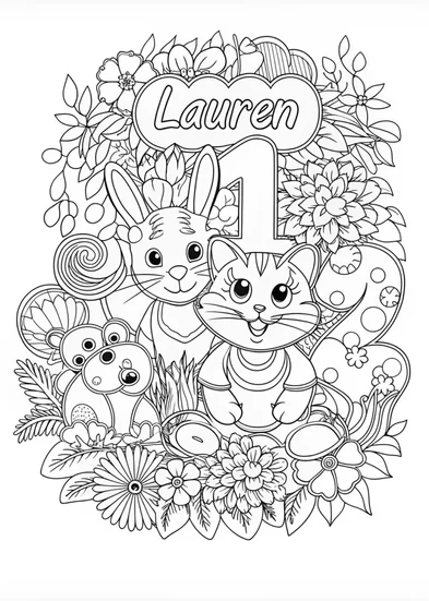A coloring page of Lauren’s Cute Animal Friends Coloring Page