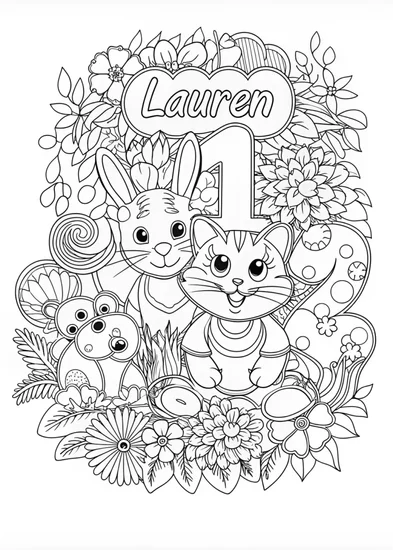 A coloring page of Lauren’s Cute Animal Friends Coloring Page
