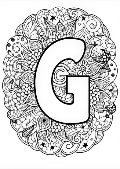 A coloring page of Letter “G” Doodle Heaven Coloring Page