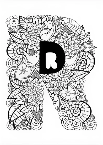 A coloring page of Letter R Doodle Coloring Page